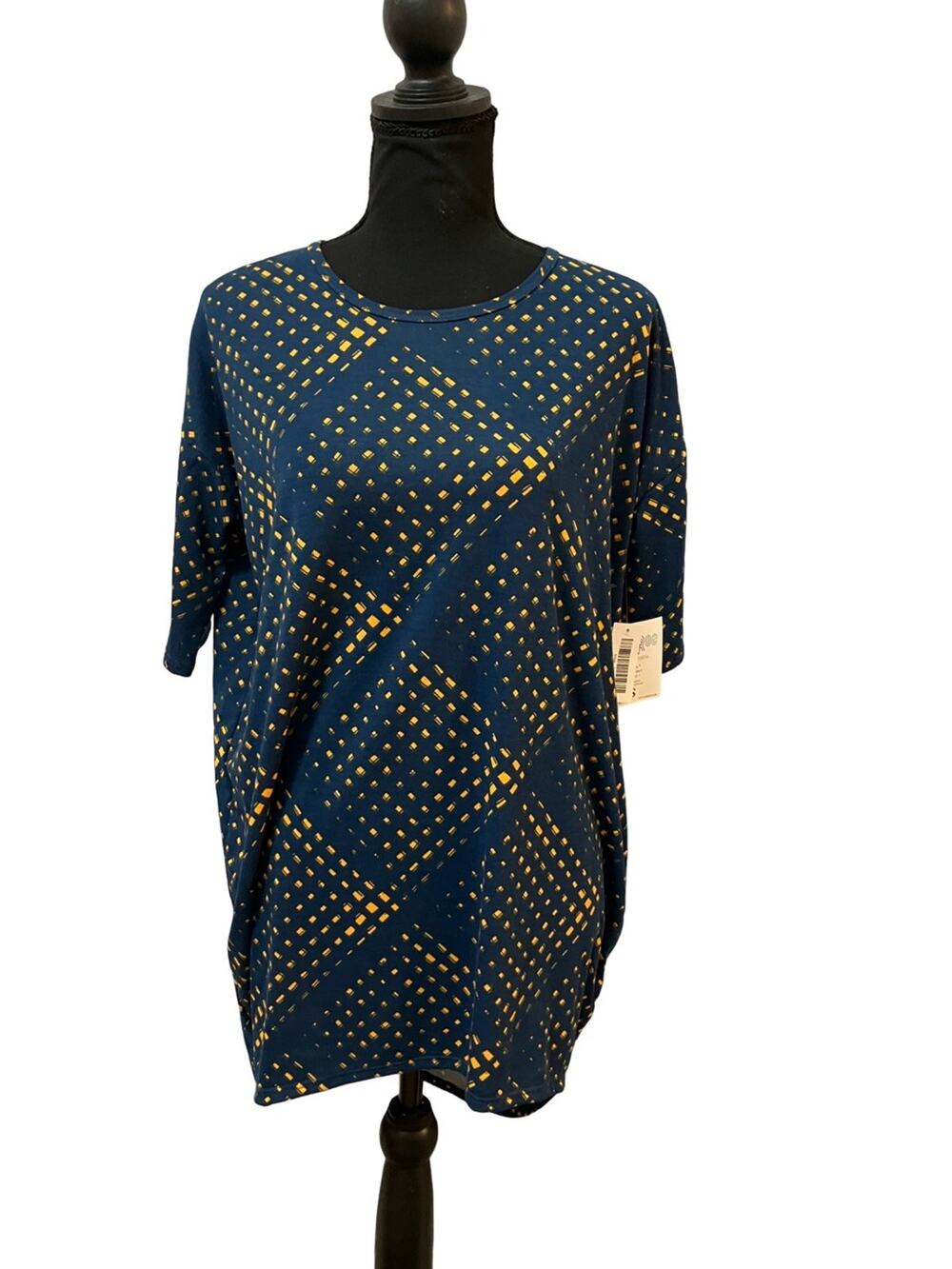 LuLaRoe Navy Tunic with Blue and Yellow Motif XXS